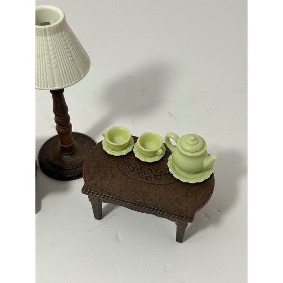 Miniature Living Room Furniture Table Trunk Lamp Tea Set - Picture 2 of 4